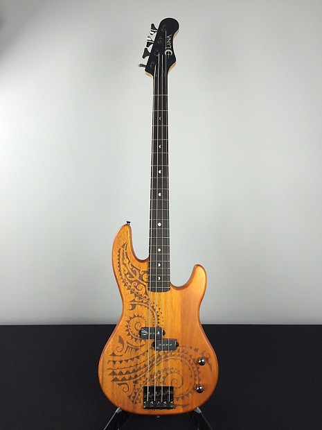 Luna Tattoo Long Scale Electric Bass Guitar Natural