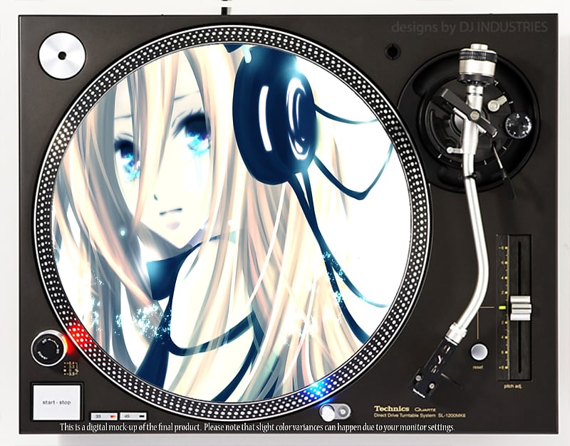 DJ Industries Headphone Girl Anime  - DJ slipmat for vinyl LP record player turntable image 1