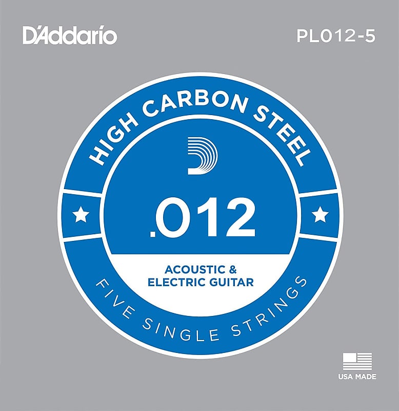 D'Addario 5x Plain Steel Guitar Strings .012 for Electric & Acoustic image 1