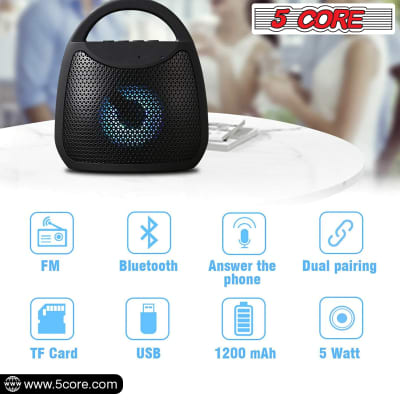 5 Core Bluetooth Speaker 5W Rechargeable Portable Loud Stereo Sound Outdoor Wireless Speakers Mini Waterproof 4 Hours Play Time Indoor Outdoor use  BLUETOOTH-13B image 2