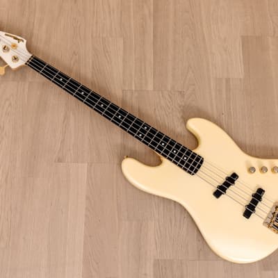 1985 Moon JJ-4 Vintage Jazz Bass Guitar Pearl White w/ EMG J Set 