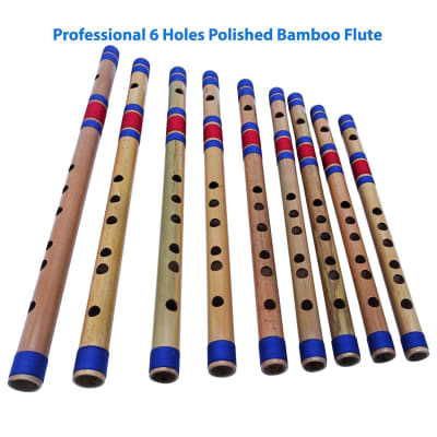 Zaza Percussion- Professional 6 Holes Polished Bamboo Flute Scale C# 17'' (Indian Flute) W/Carry Bag image 3