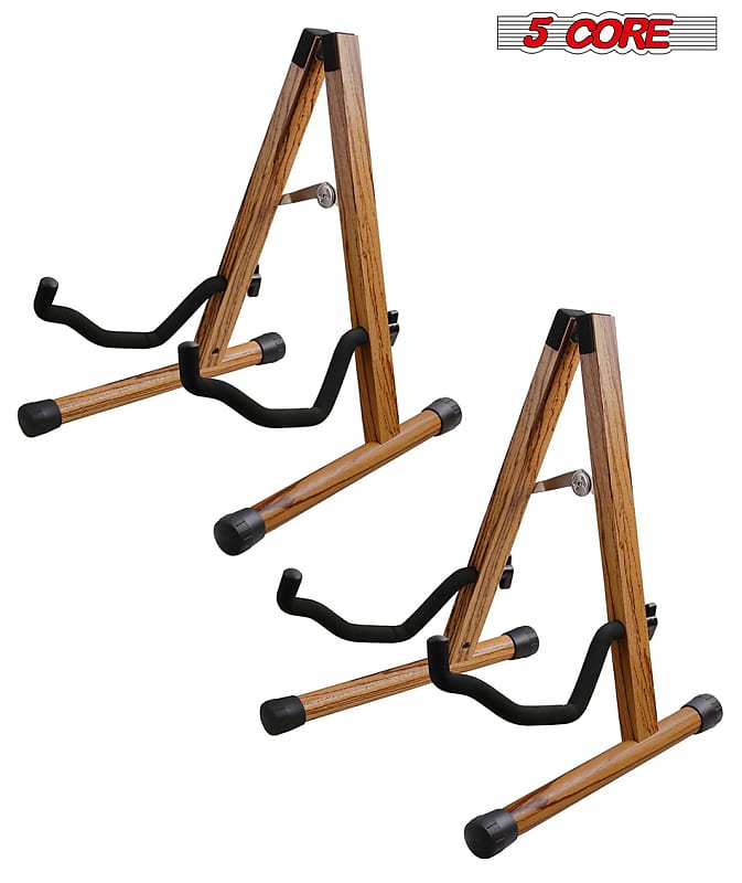 5 CORE 2 Pack Wood Guitar Stand Acoustic Electric Wooden Reverb