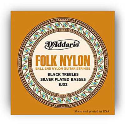 D'addario EJ32 Folk Nylon Strings, Ball End, Silver Wound/Black Nylon Trebles image 1