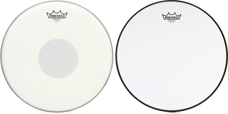 Remo Emperor X Coated Drumhead - 13 inch - with Black Dot  Bundle with Remo Ambassador Hazy Snare-side Drumhead - 14 inch image 1