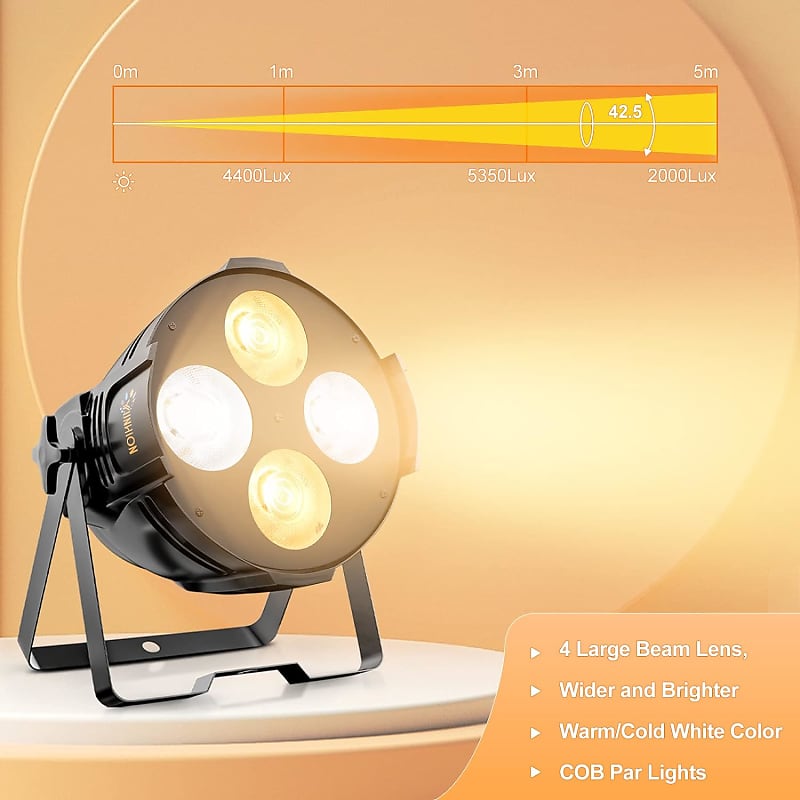 Stage Spotlight,4*50W Stage Light 8400 Lm Cob Stage Lights Dj Par Light  4-Eye Dmx Stage Lighting, Warm /Cool White Led Stage Light,Brighter Dmx512  Party Lights For Church Wedding Theater,1Pack