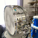 Ludwig No. 411 Super-Sensitive 6.5x14" 10-Lug Aluminum Snare Drum with Pointed Blue/Olive Badge 1969 - 1979 - Chrome-Plated