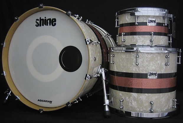 Shine Custom Drums Aged White Pearl Black Sparkle Rose Sparkle