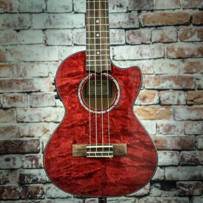 Lanikai Quilted Maple Tenor Ukulele W/ Preamp | Red Stain image 1