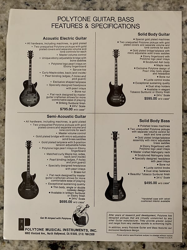 Polytone Guitar Brochure 70’s-80’s