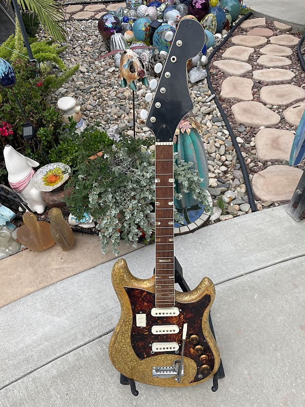 Vintage 1966 Norma EG-470-3 Rare Aztec Gold Sparkle Strat Style MIJ Guitar PROJECT image 1