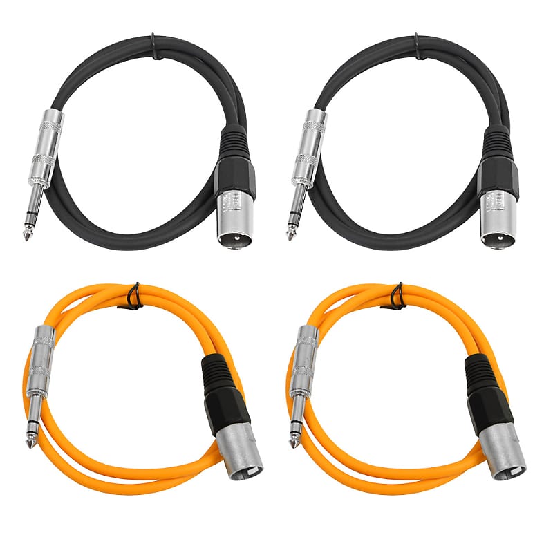 4 Pack of 1/4 Inch to XLR Male Patch Cables 2 Foot Extension Cords Jumper - Black and Orange image 1