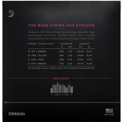 D'Addario NYXL 45100 Long Scale Regular Light Bass Strings (45-100) image 5