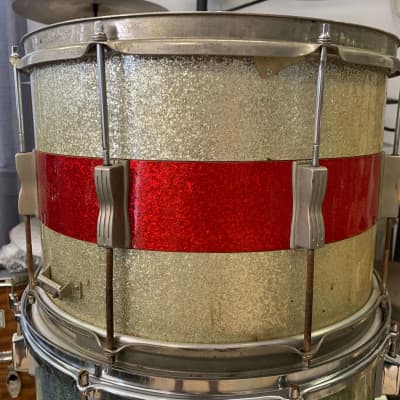 Ludwig 10x15 Keystone  Badge Marching Snare 1960s White/Red Sparkle image 5