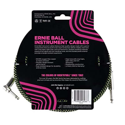 Ernie Ball 6066 Instrument Cable, 25', Braided Black/Green image 2