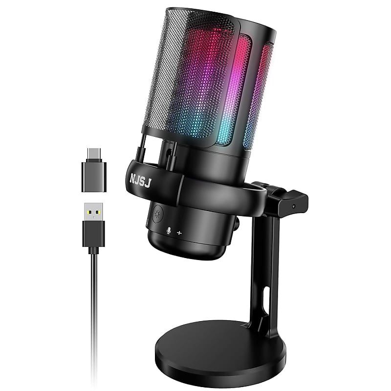 FIFINE XLR/USB Dynamic Microphone for Podcast Recording, PC Computer Gaming Streaming Mic with RGB Light, Mute Button, Headphones Jack, Desktop