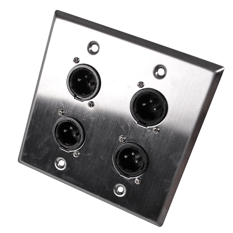 Seismic Audio Stainless Steel Wall Plate - 2 Gang with 4 XLR Male Connectors image 1