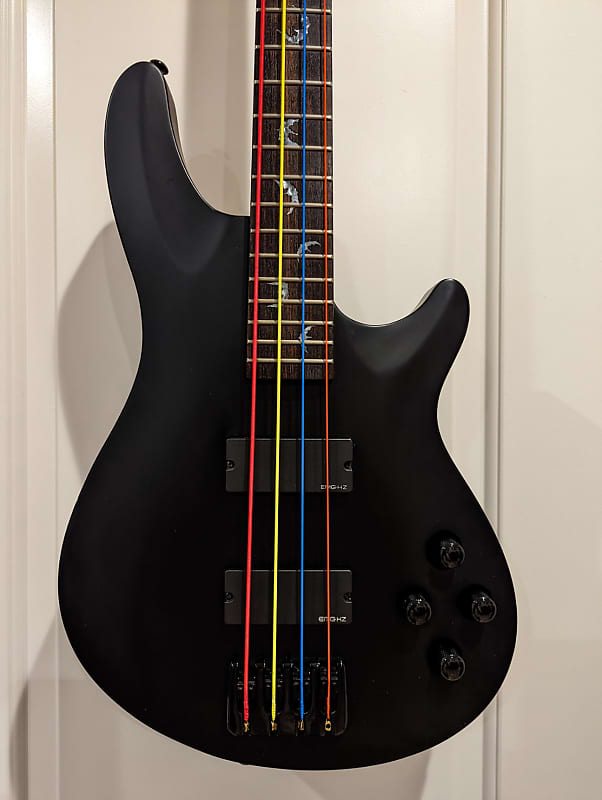 Schecter Damien-4 Diamond Satin Black / Goth Bat inlays | Reverb