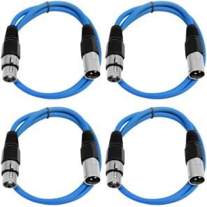 4 Pack of XLR Patch Cables 3 Foot Extension Cords Jumper - Blue and Blue image 2