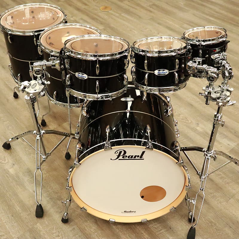 Pearl MCT Masters Maple Complete 6Pc Shell Pack 8/10/12/14/16/22 (Piano  Black w/ Silver Stripe Lacquer) *Played & Signed by Todd Sucherman in  Clinic*