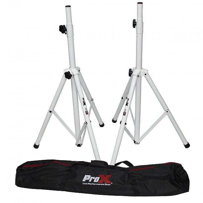 Pro X White HeavyDuty All Metal Speaker Tripod Stand Set of Reverb