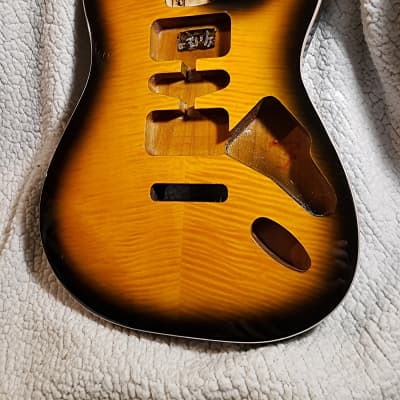 USA made bound Alder body in "2 tone sunburst" Flame maple top. Made for a Strat neck.#2TFS-02.Tiny scratch. Took off over $80 image 1
