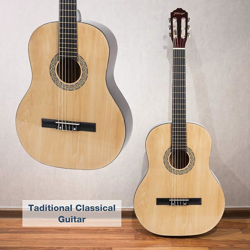 ADM Classical Nylon Strings Acoustic Guitar 39 inch Full Size Classic Guitarra Starter Bundle for Adults with Free Lessons, Gig Bag, E-Tuner, Hanger
