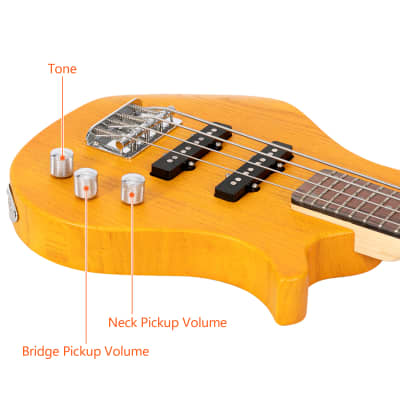 Glarry GW101 36in Small Scale Electric Bass Guitar Suit With Mahogany Body SS Pickups, Guitar Bag, Strap, Cable Transparent Yellow image 6