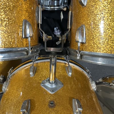 Vintage 60's Ludwig Hollywood Outfit 12/12/16/22" Drum Set Kit with matching 14" Jazz Fest Snare in Sparkling Gold Pearl image 5