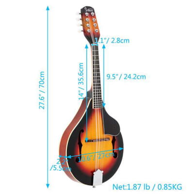 Glarry A Style 8-String Acoustic Mandolin Flatback Acoustic Mandolin with Pick Guard Sunset Color image 16