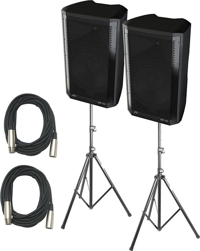2 Peavey Dark Matter DM 115 15", 1320 Watts Powered Speaker Bundle With Two Speaker Stand & Cables image 1
