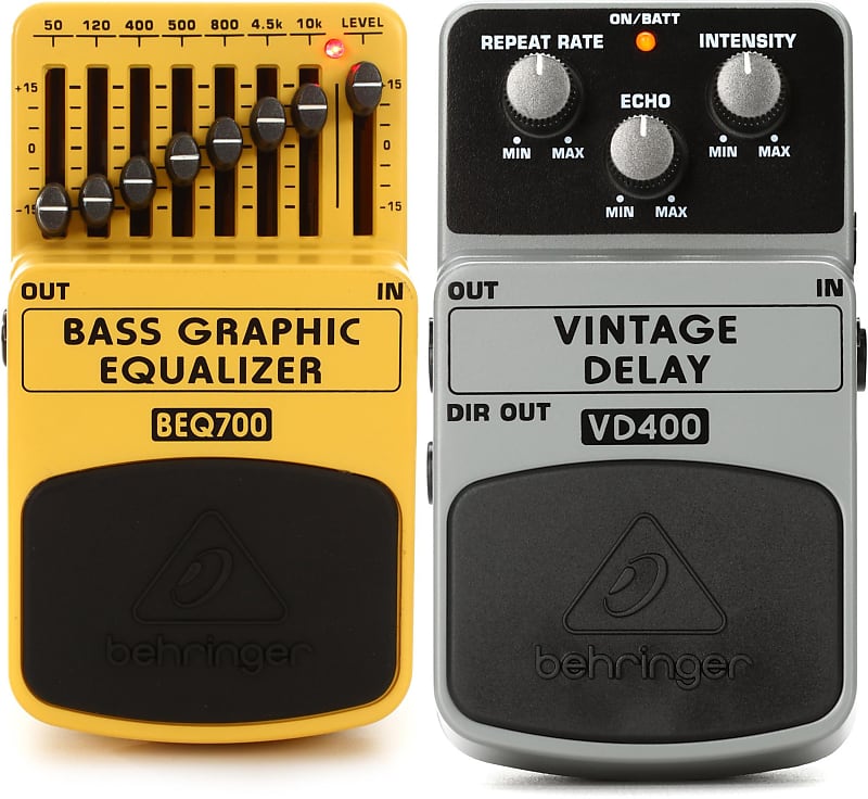 Behringer BEQ700 Bass Graphic Equalizer Pedal Bundle with Behringer VD400  Vintage Delay Pedal