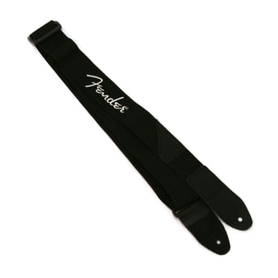Fender Poly Guitar Strap with Leather Ends, Black w/ Grey Logo image 4