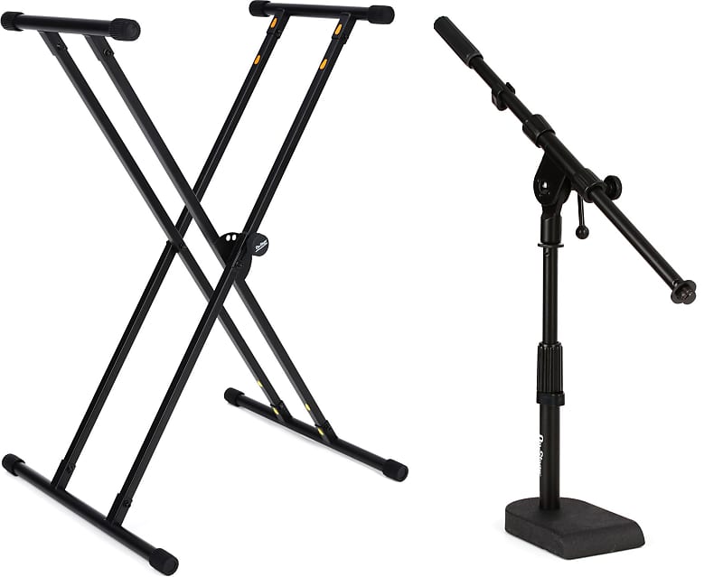 On-Stage KS8191 Bullet Nose Keyboard Stand with Lok-Tight Attachment  Bundle with On-Stage MS7920B Bass Drum / Boom Combo Mic Stand image 1