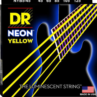 DR NYB5-45 5 String Hi-Def Neon Yellow Coated Bass Guitar Strings 45-125 MED  Neon Yellow image 1