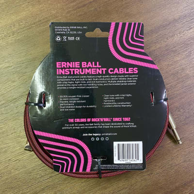 Ernie Ball 25' Braided Straight/Angle Instrument Cable  2019 Black/Red image 2