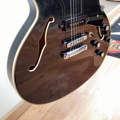 Prestige Custom Shop Musician Pro DC semi hollow electric guitar, Trans Black finish image 5