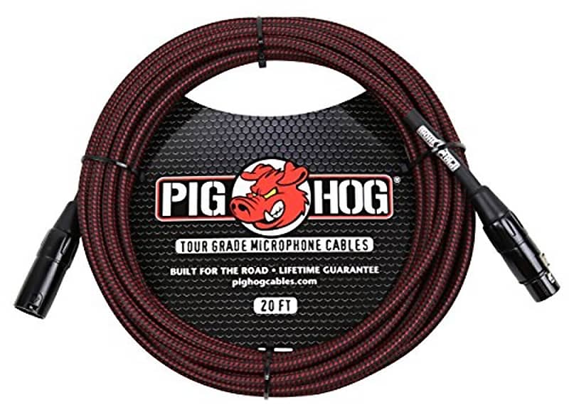 Pig Hog PHM20BRD High Performance Black & Red Woven XLR Microphone Cable, 20 ft. image 1