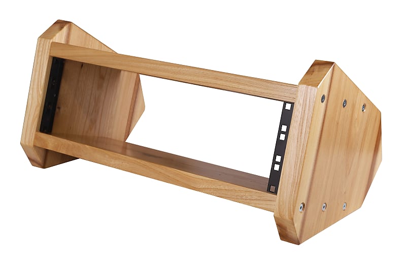 Chunky desktop rack solid Elm  wood  trapeze 19"  2U size. image 1