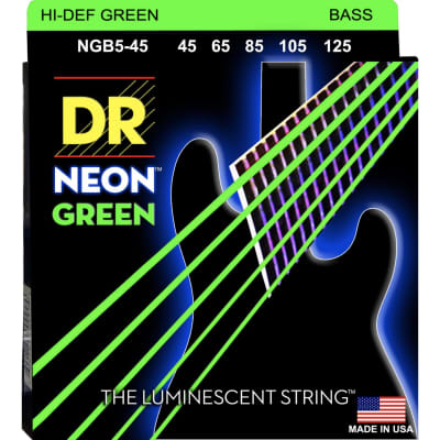 DR Strings NGB5-45 Neon Hi-Def Green Bass Strings, 45-125 Medium 5-String. image 1