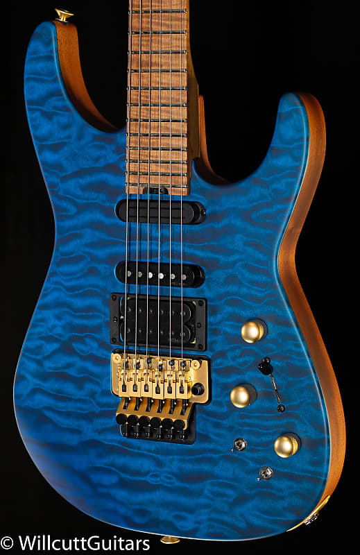 Jackson USA Signature Phil Collen PC1 Caramelized Flame Maple Fingerboard  Satin Stain Transparent Blue (763)