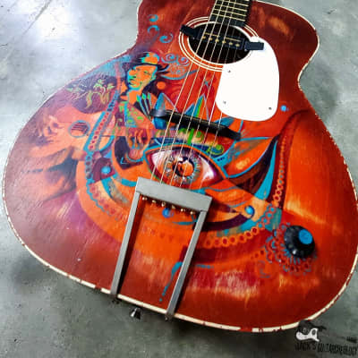 Silvertone H-615 "Robert Johnson" Acoustic Guitar w/ Goldfoil Pickup (1960s, Art by Michael Bond) image 17