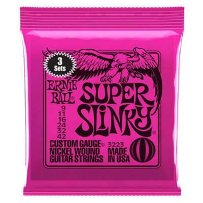 Ernie Ball Super Slinky Nickel Wound Electric Guitar Strings, 9-42, 3 Pack(New)