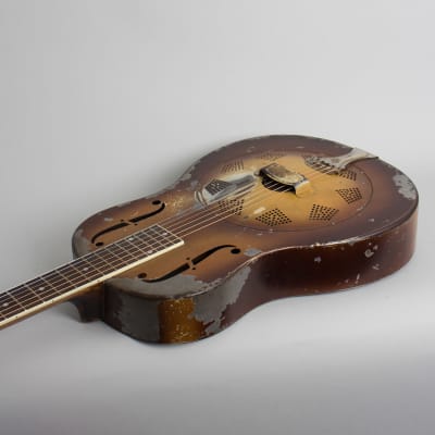 National  Triolian Resophonic Guitar (1931), ser. #1691W, black hard shell case. image 7