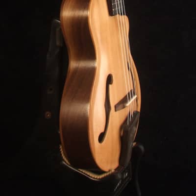 Bruce Wei Carved ARCHTOP Solid Spruce, Curly Maple, Walnut Tenor Ukulele, Floral Inlay UAC17-2037 image 5