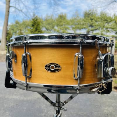 Slingerland No. 153 Artist Model 5.5x14" 8-Lug Maple/Poplar/Maple 3-ply shell  Snare Drum with solid ply maple with reinforcement ring and zoomatic Strainer Rare Natural blonde Lacquer image 1