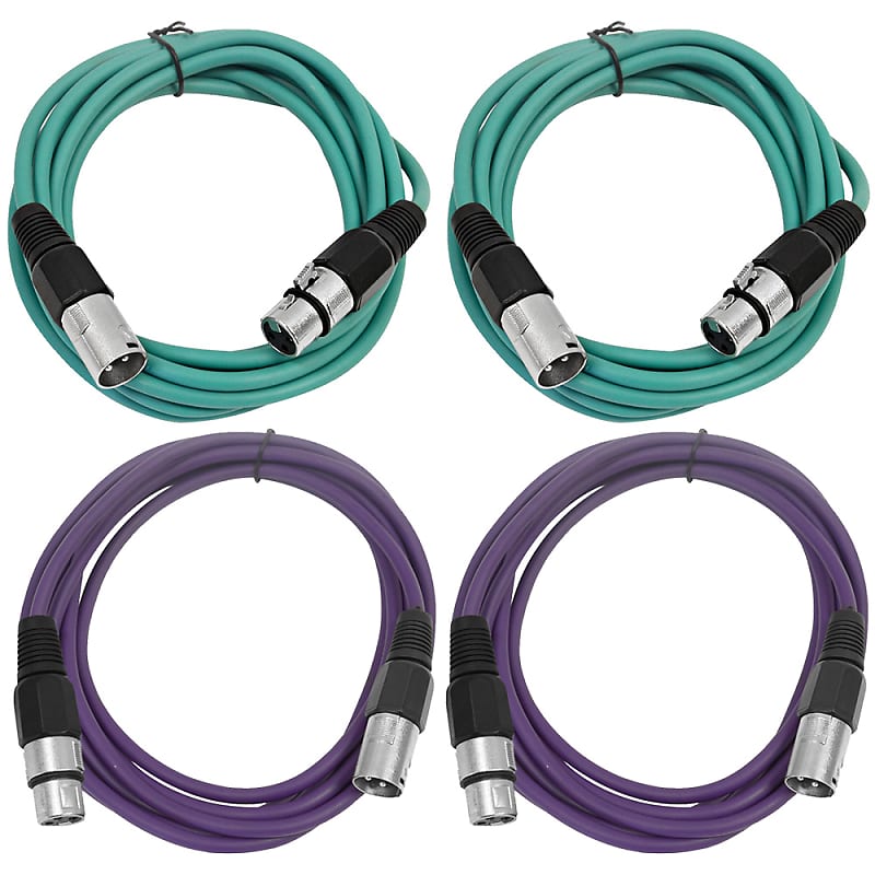 4 Pack of XLR Patch Cables 6 Foot Extension Cords Jumper - Green and Purple image 1