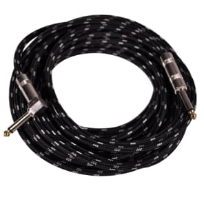Seismic Audio SAGCRBK-20 Straight to Right-Angle 1/4" TS Woven Cloth Guitar/Instrument Cable - 20"