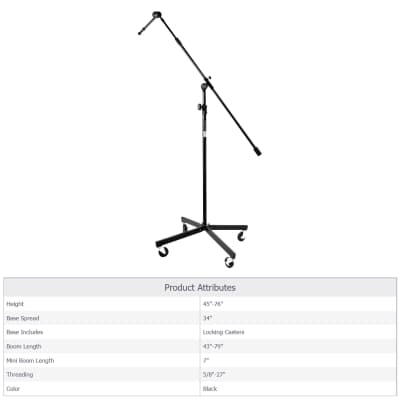 On-Stage Stands SB96+ Studio Boom w/ 7" Mini Boom Extension/Casters image 4