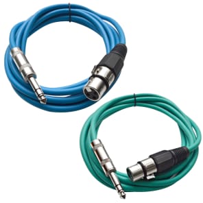 Seismic Audio SATRXL-F10-BLUEGREEN 1/4" TRS Male to XLR Female Patch Cables - 10' (2-Pack)